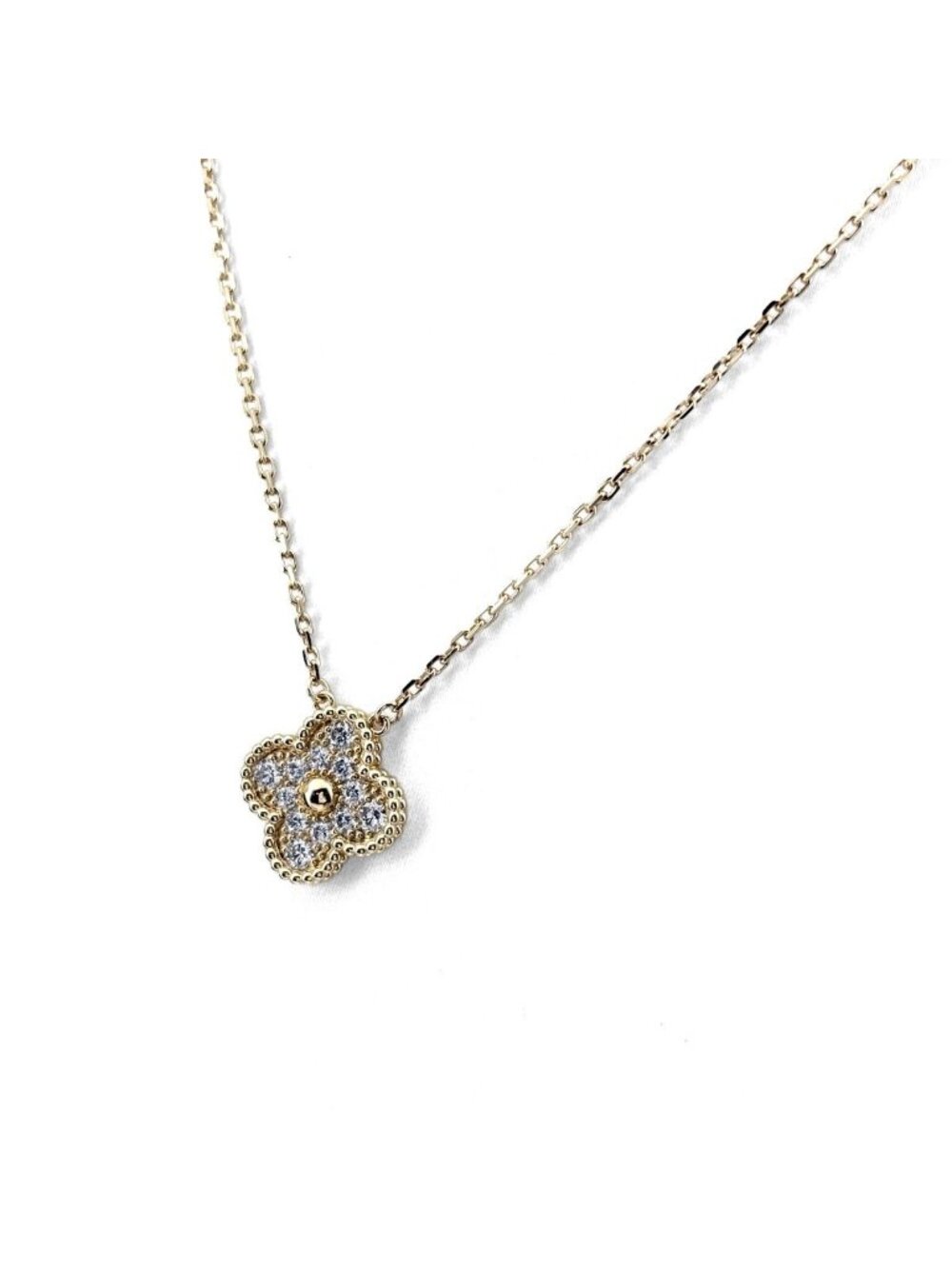 Van Cleef & Arpels Vintage Alhambra Diamond Yellow Gold Pendant Pave Necklace